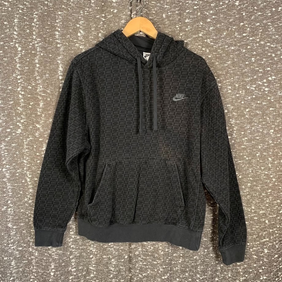Nike Sportswear Black Aop Patterned Club Pullover Hoodie Sweatshirt Men's Medium